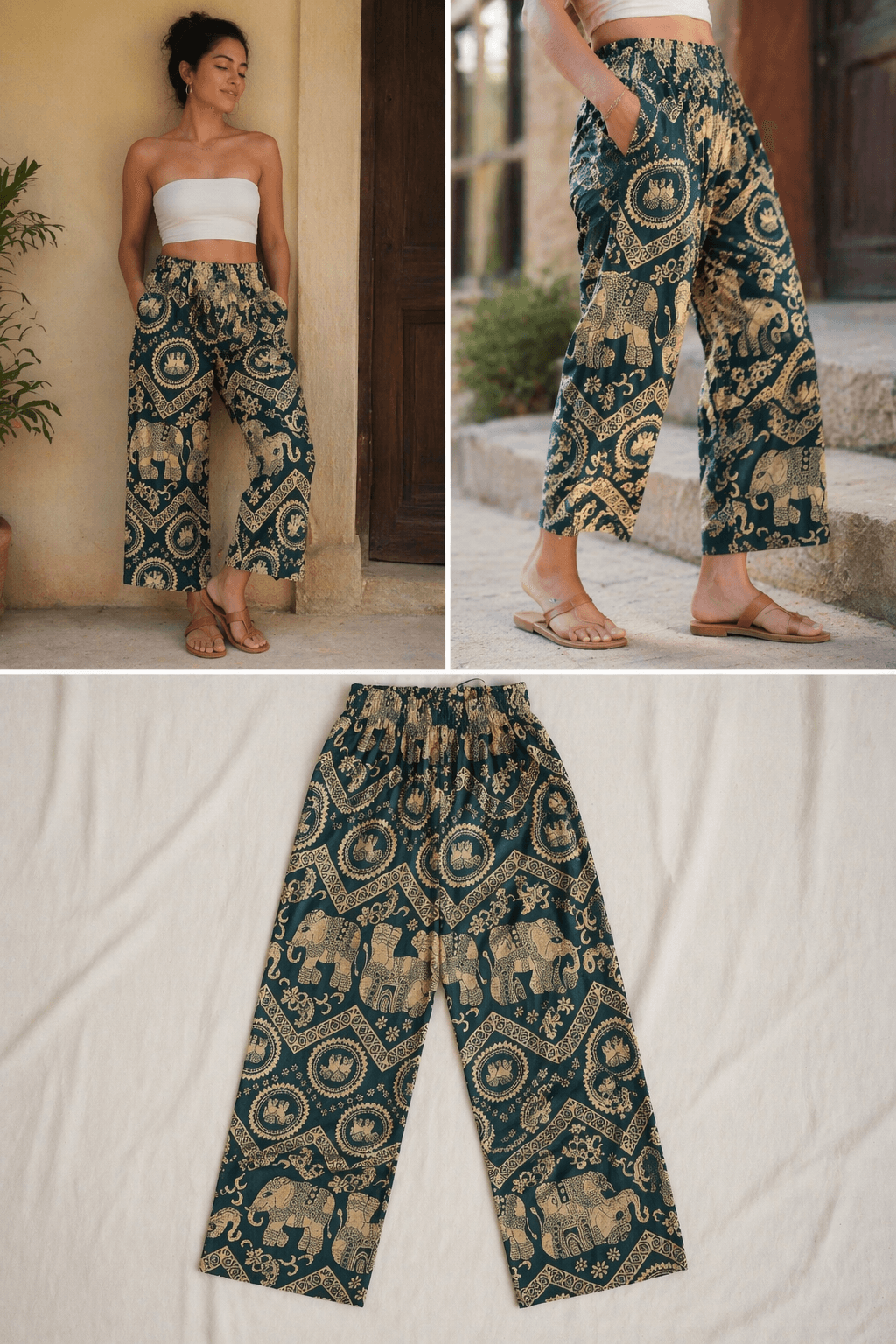 Teal Elephant Boho Pants