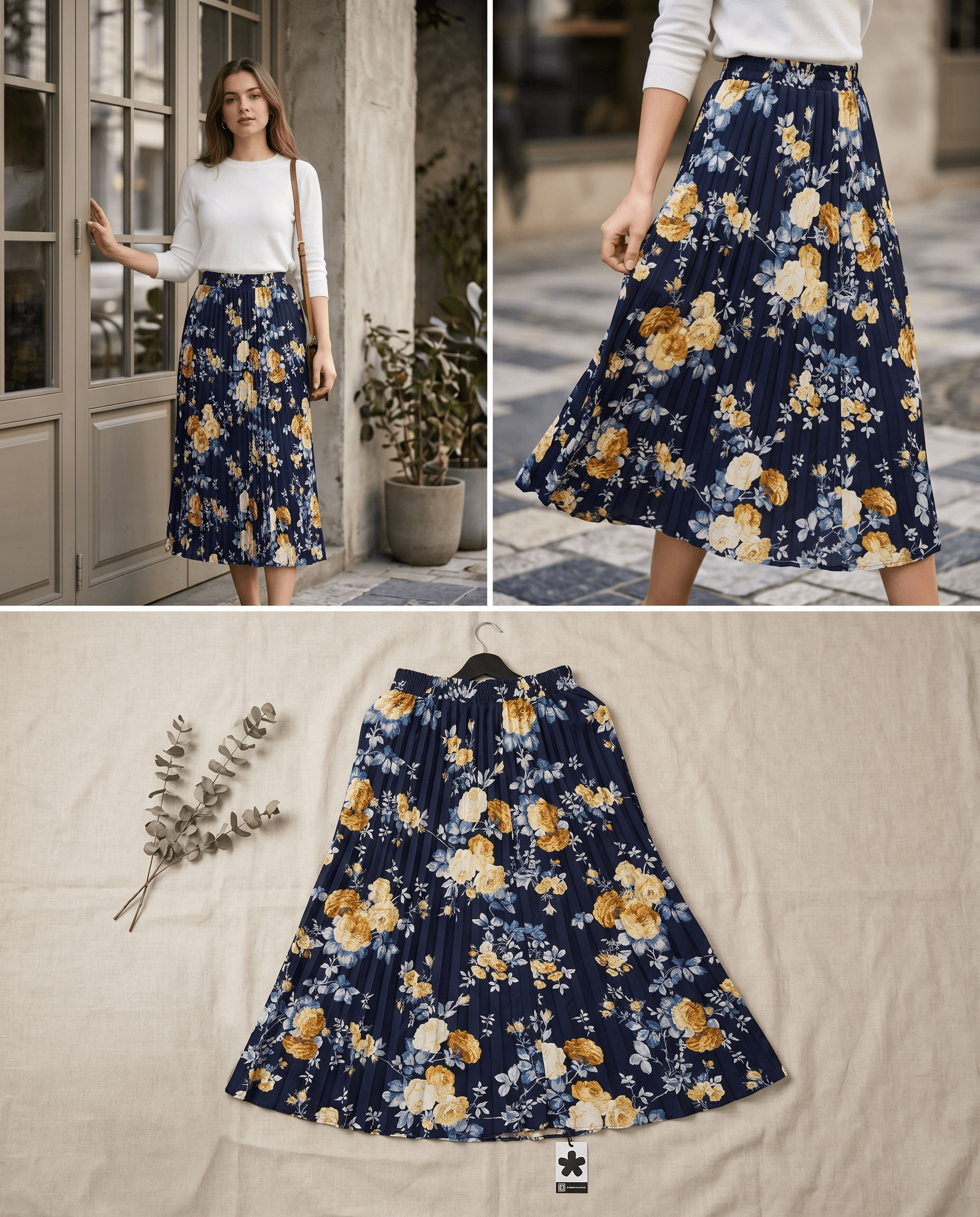 Navy Floral Long Skirt