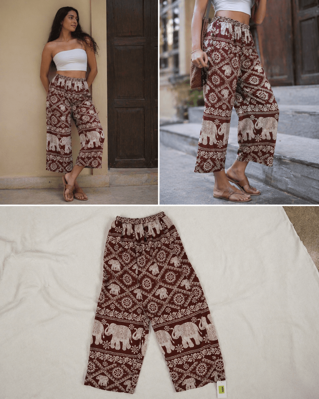 Maroon Elephant Boho Pants
