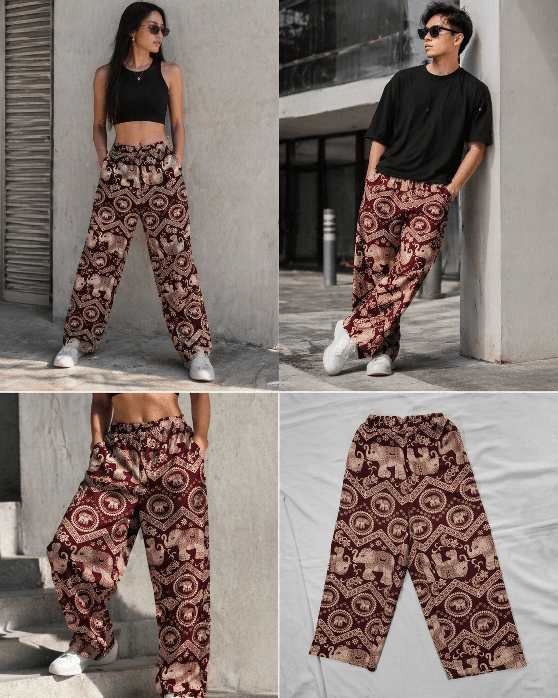 Burgundy Elephant Boho Pants