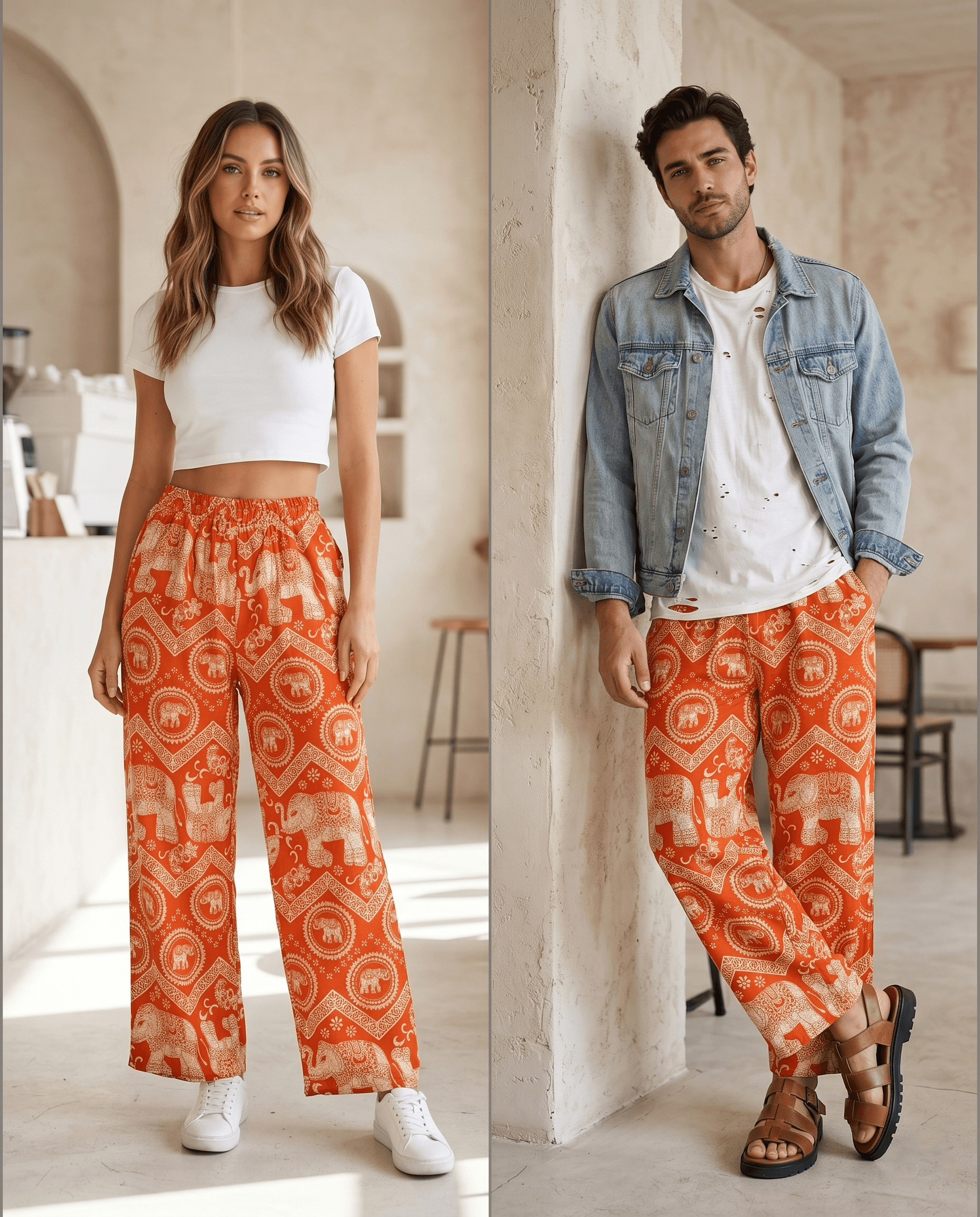 Orange Elephant Boho Pants