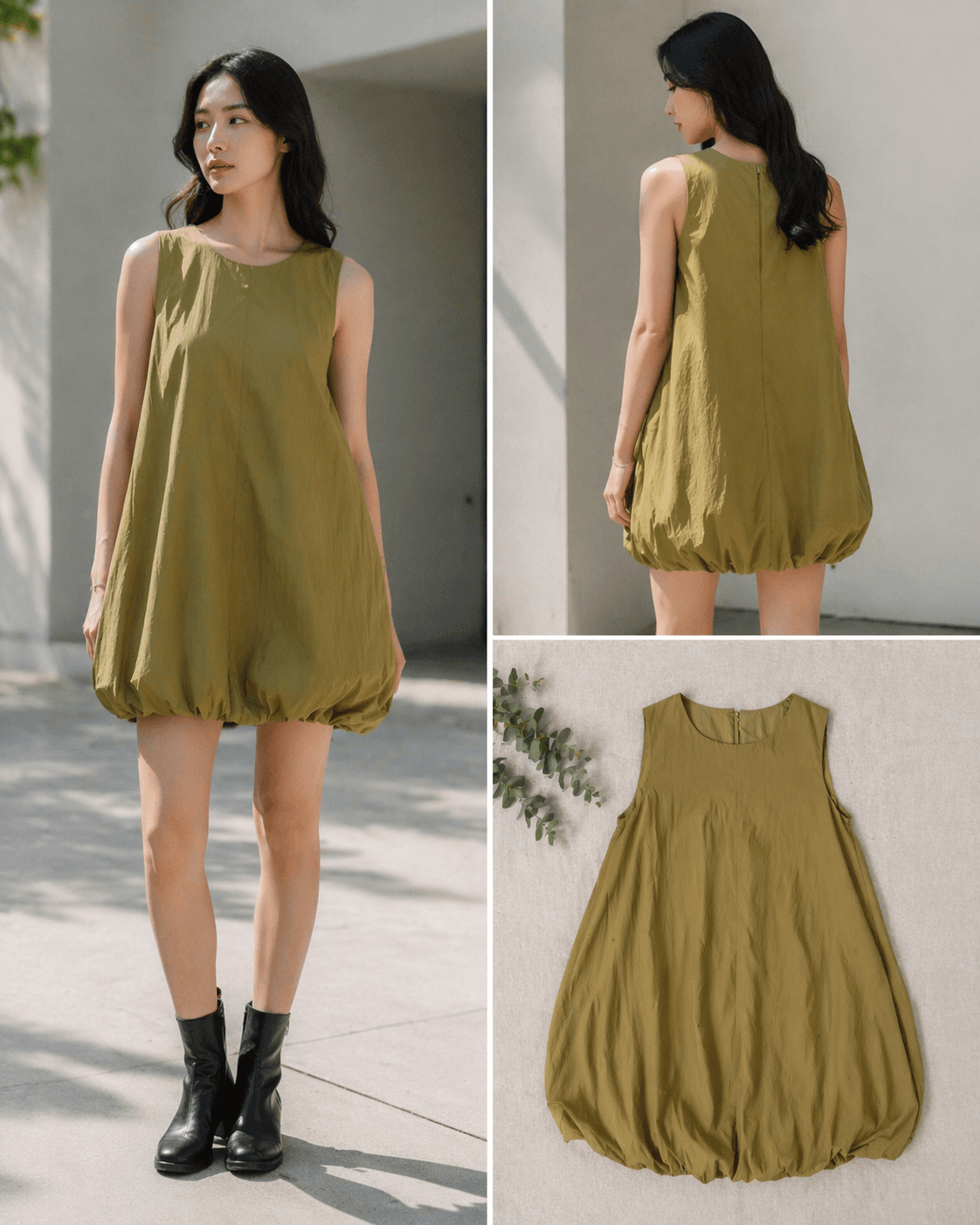 Olive Short Balloon Dress