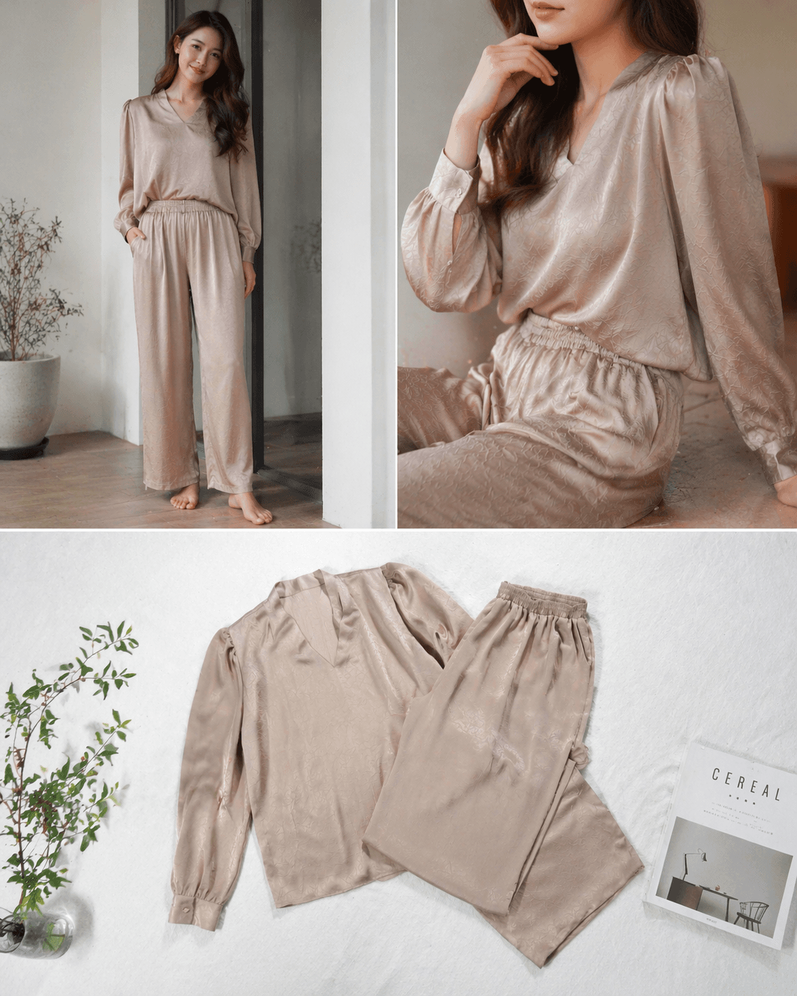 Champagne Beige Satin Set