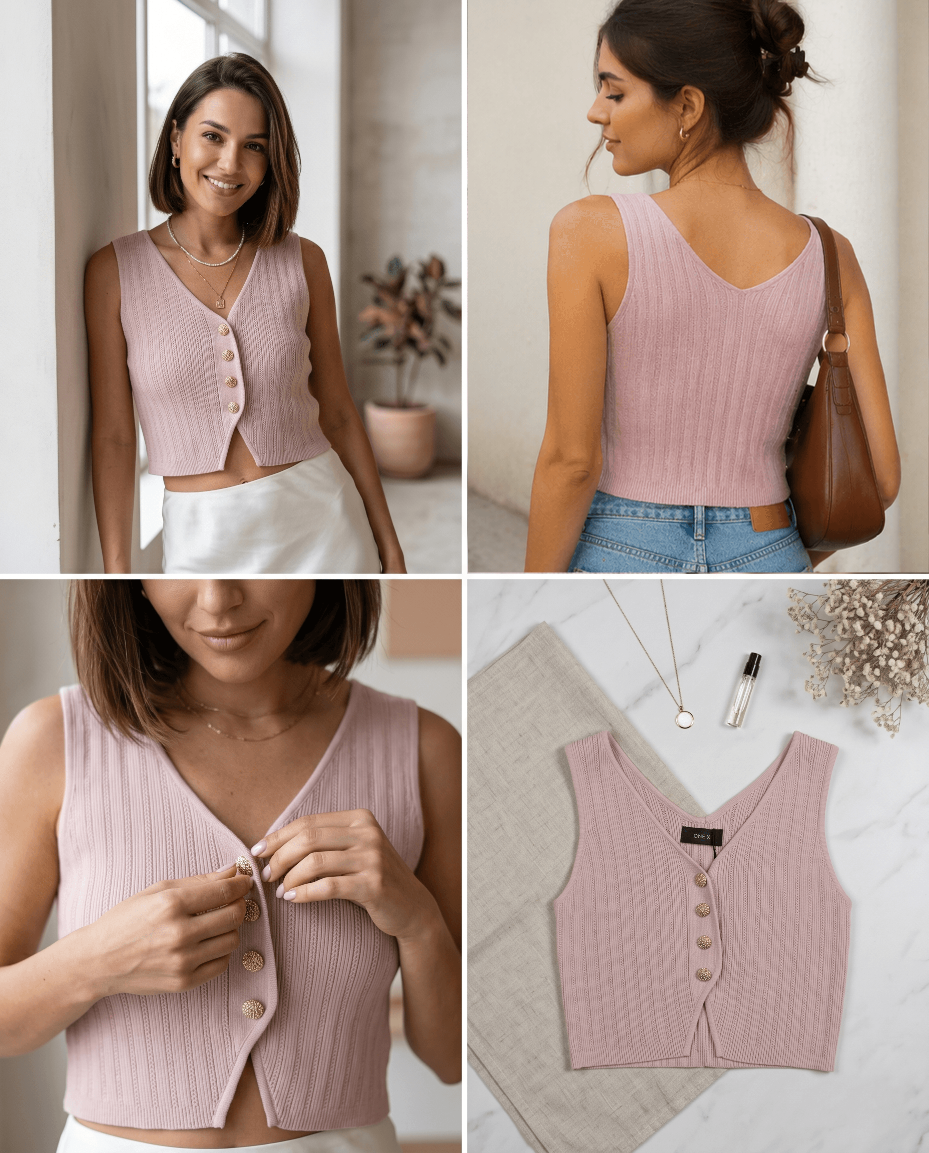 Sleeveless Knitwear Pink Top
