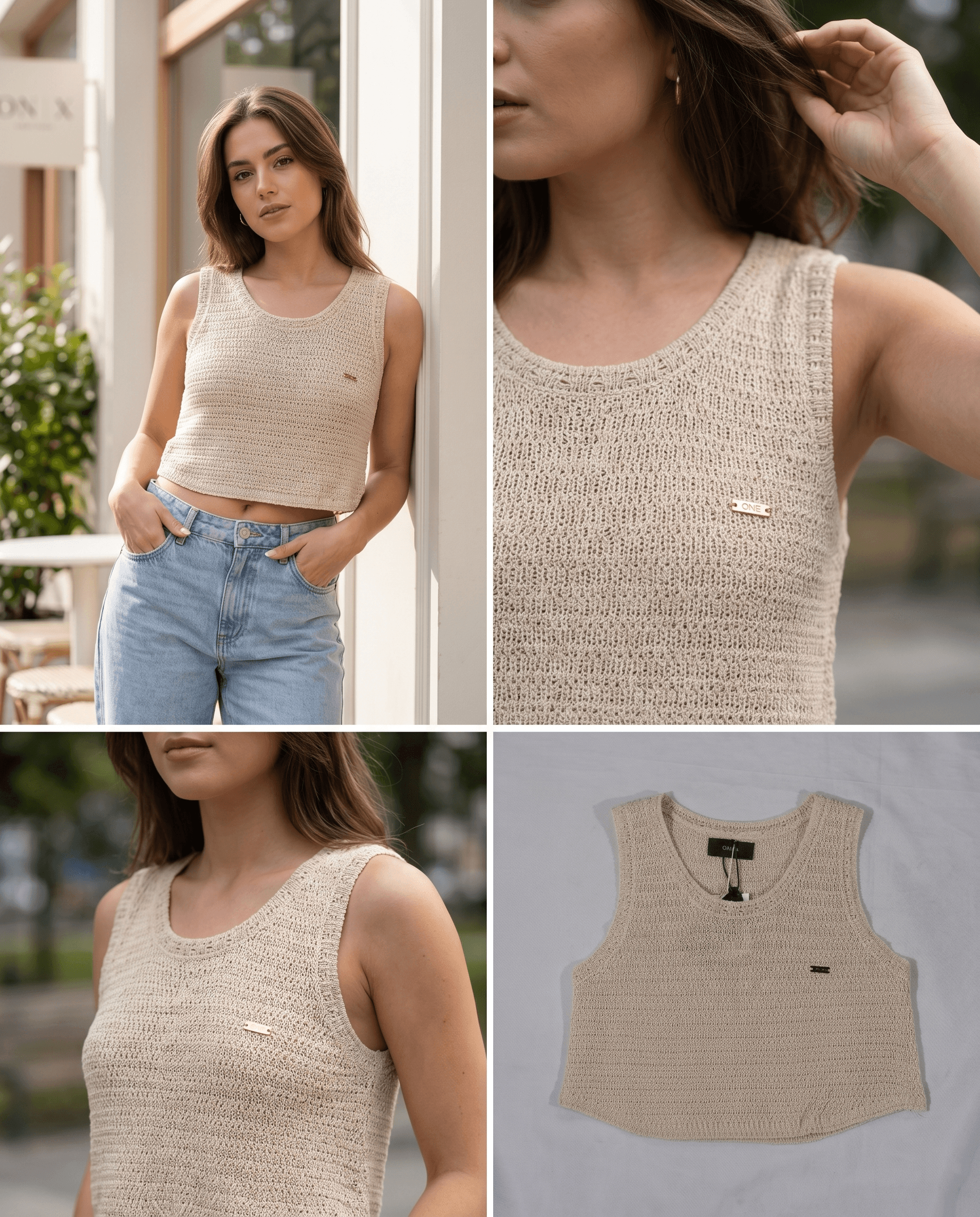 Beige Knitwear Crop Top