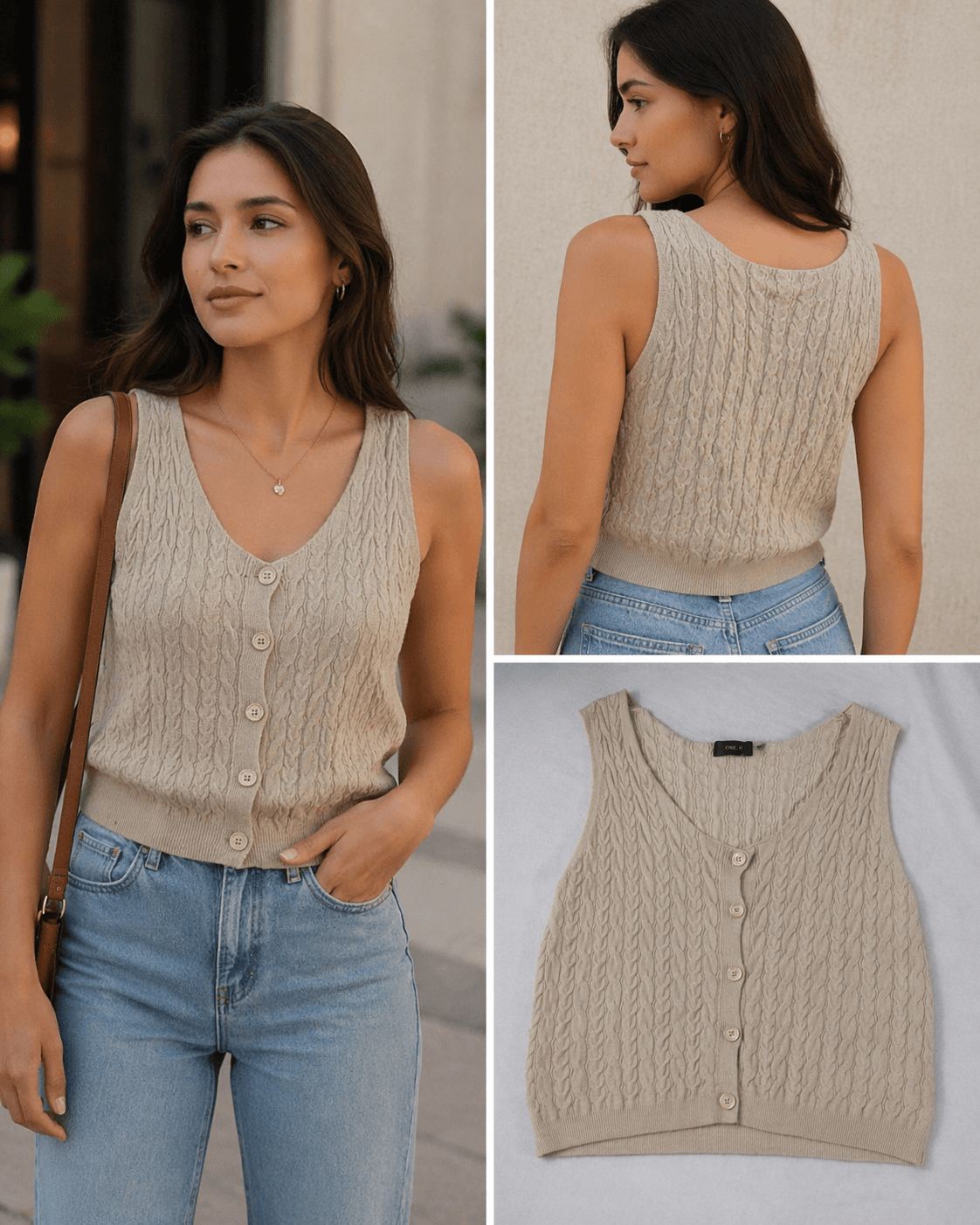 Beige Knitted Crop Top