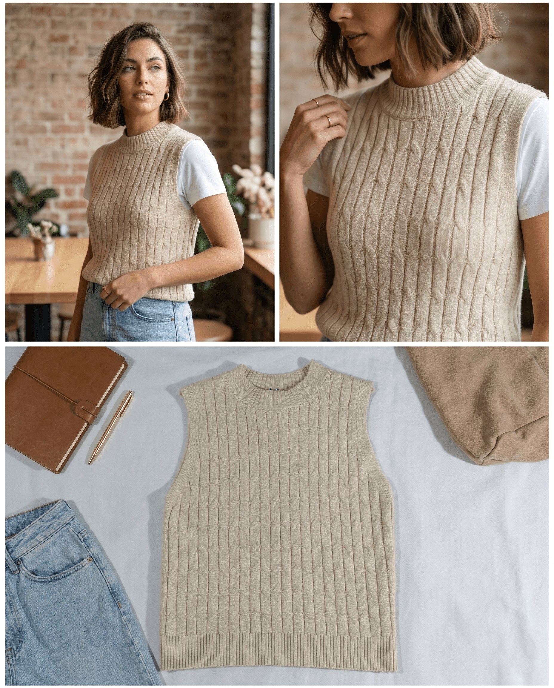Beige Sleeveless Sweater