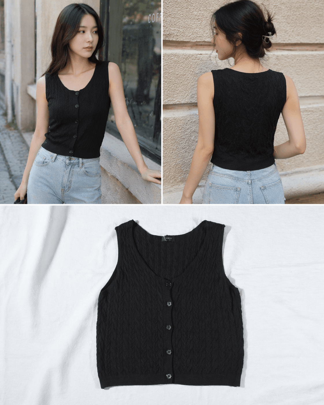 Knitted Black Button Top