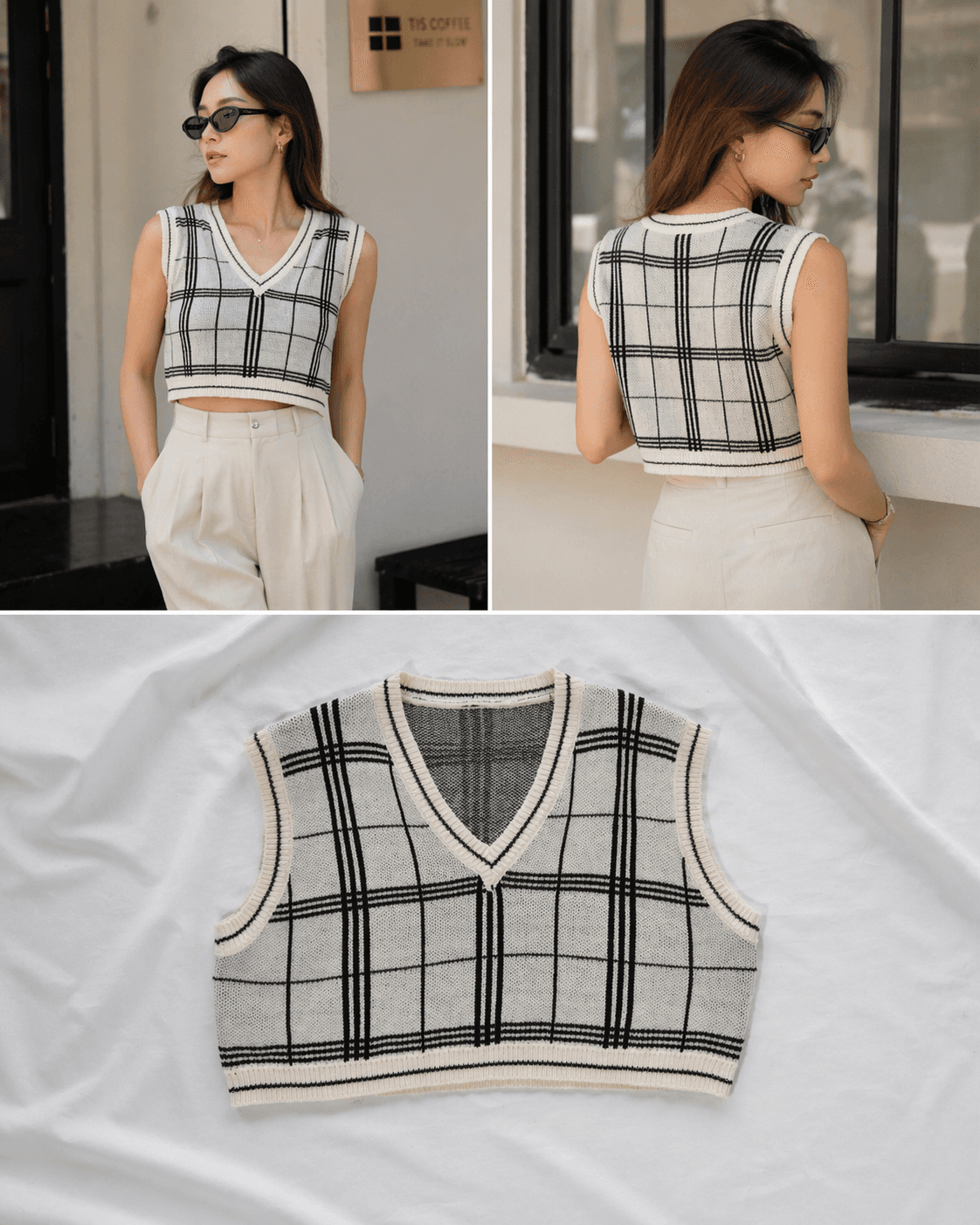 Black and White Knitted Crop Top Vest